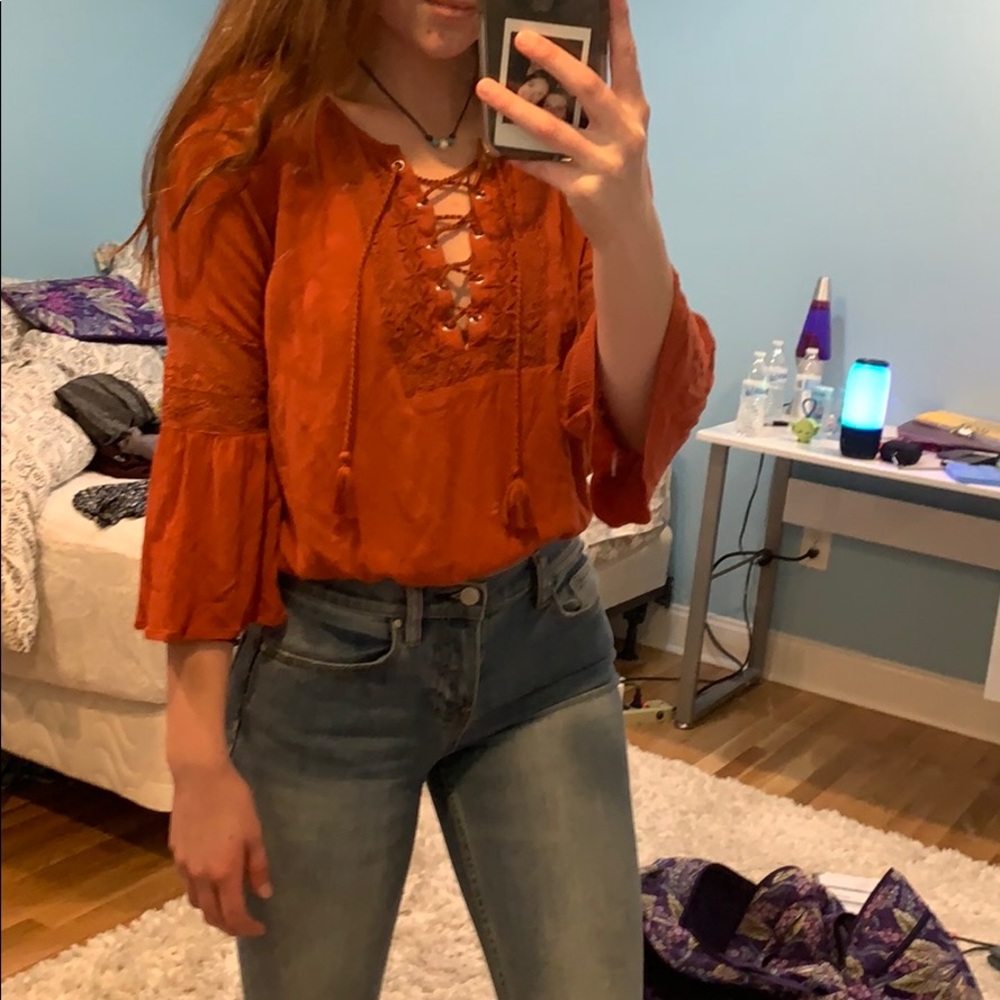 american eagle orange boho shirt